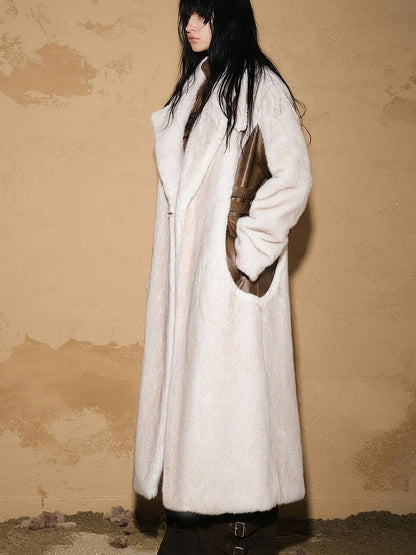 Astrological Patchwork Plush Long Coat V-neck T-shirt Long Sleeve