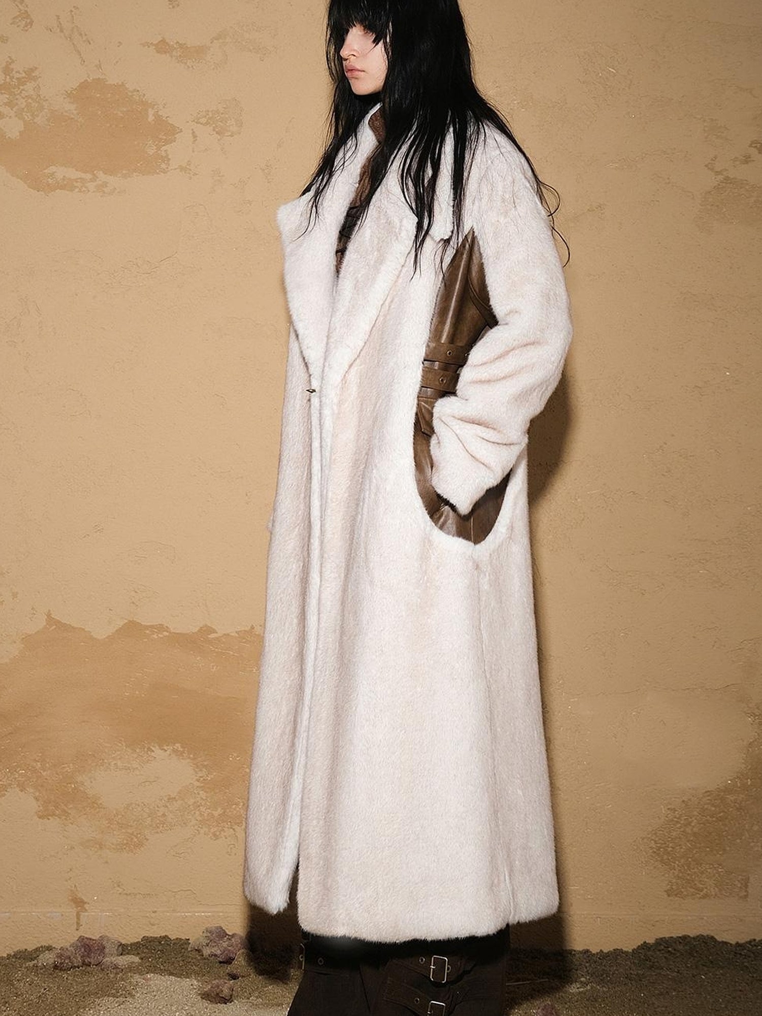 UpdateNN NORTH NODE Astrological Patchwork Plush Long Coat V-neck T-shirt Long Sleeve