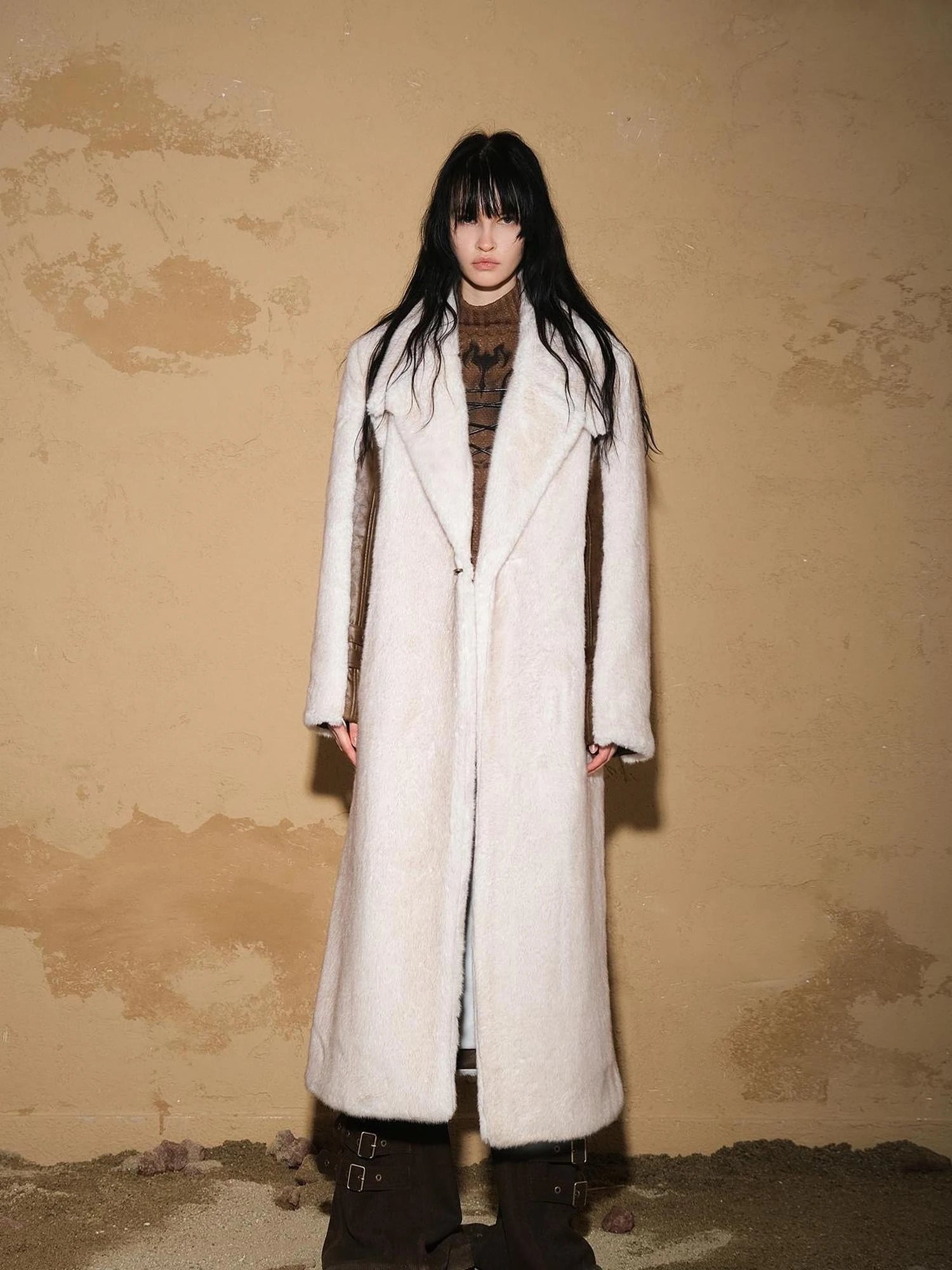 Astrological Patchwork Plush Long Coat V-neck T-shirt Long Sleeve