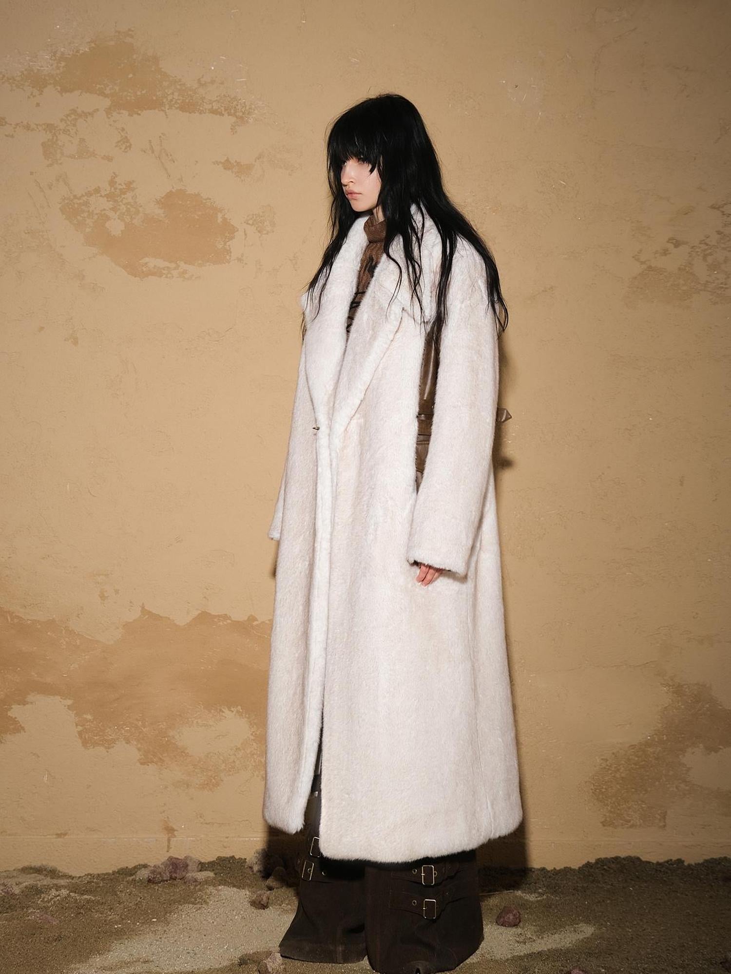 UpdateNN NORTH NODE Astrological Patchwork Plush Long Coat V-neck T-shirt Long Sleeve