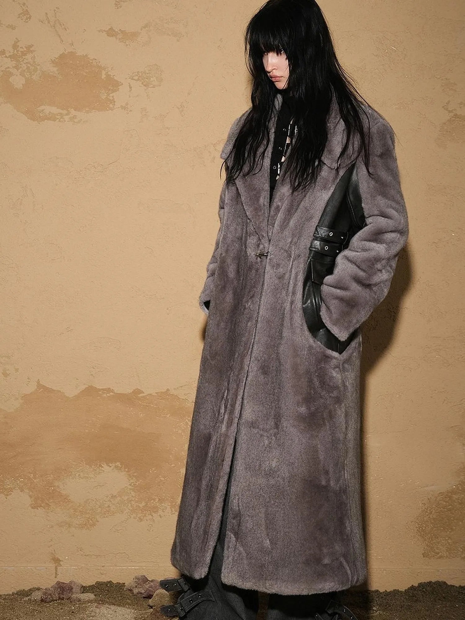 Astrological Patchwork Plush Long Coat V-neck T-shirt Long Sleeve