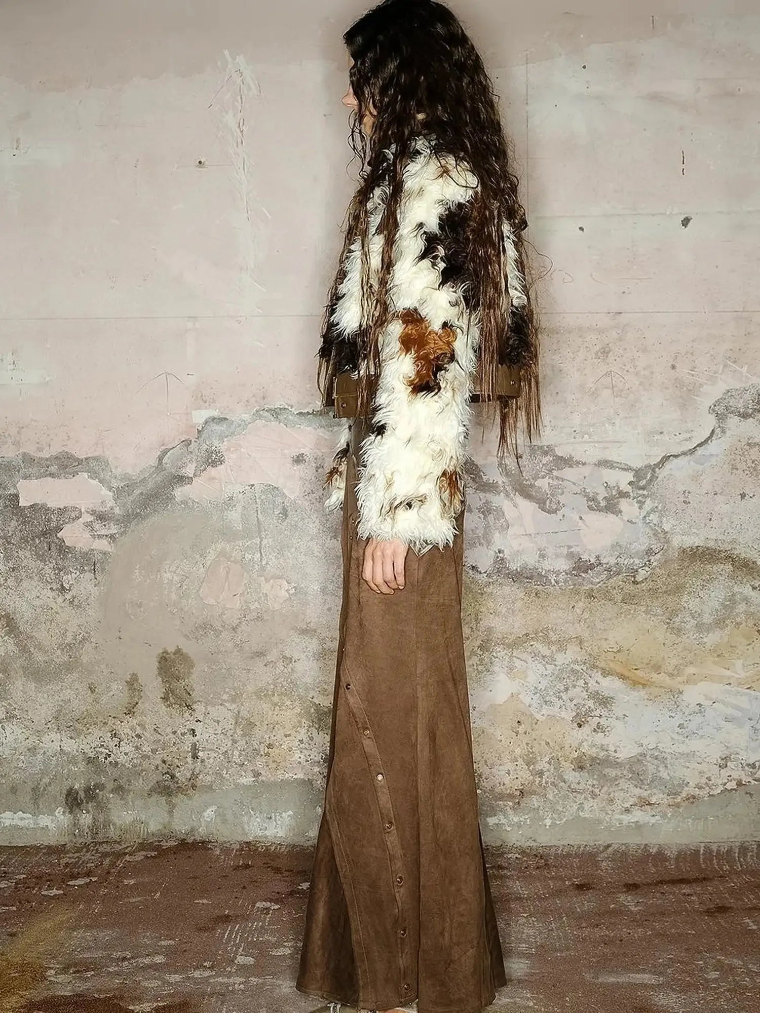 Astrological Patchwork Pu Leather Jacket V-neck T-shirt Long Sleeve