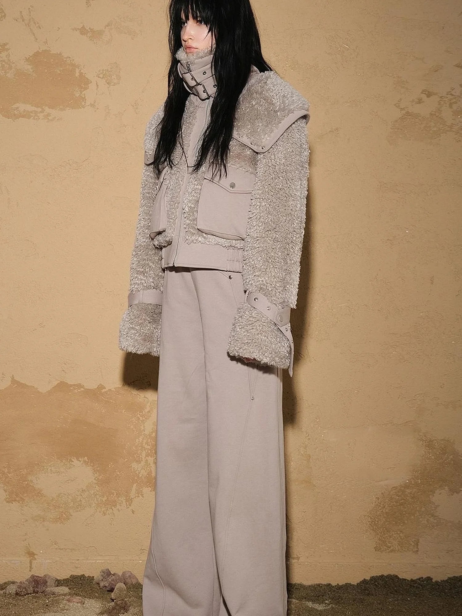 Astrological Plush Patchwork Cropped Coat