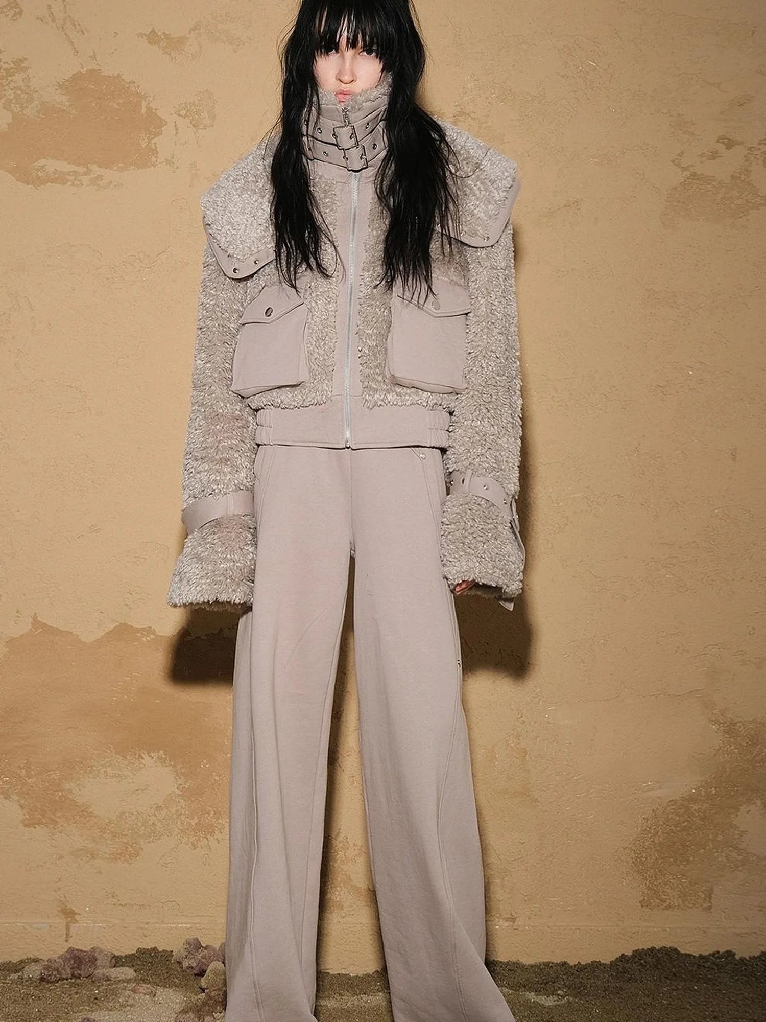 Astrological Plush Patchwork Cropped Coat