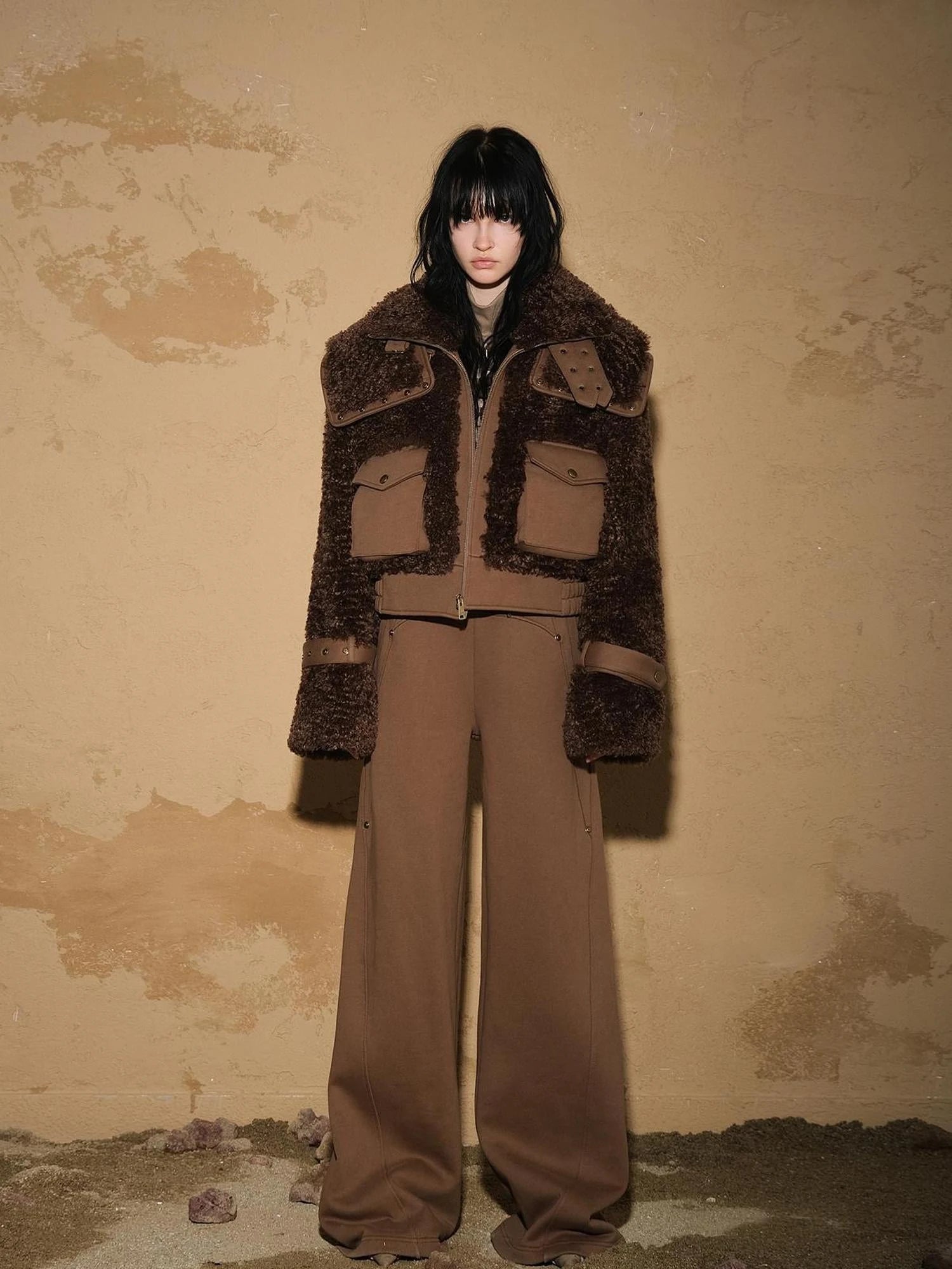 Astrological Plush Patchwork Cropped Coat