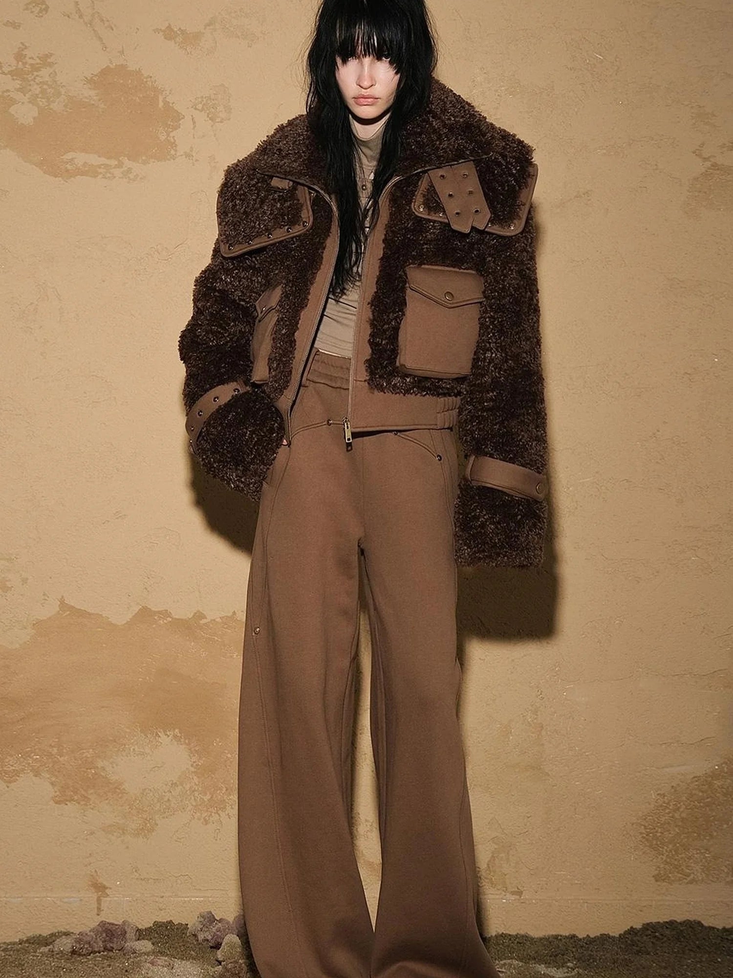 Astrological Plush Patchwork Cropped Coat