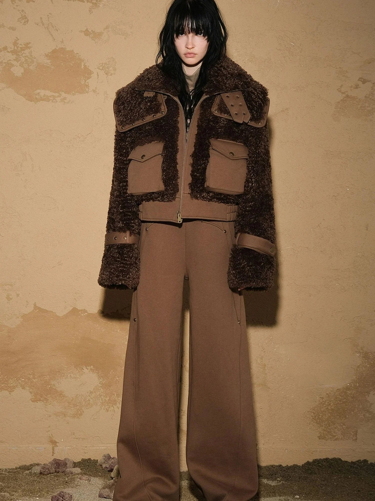 Astrological Plush Patchwork Cropped Coat