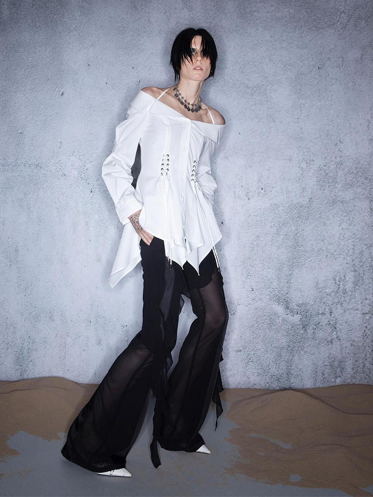 UpdateNN NORTH NODE Asymmetrical One Shoulder Ruffle Hem Blouse