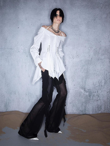 UpdateNN NORTH NODE Asymmetrical One Shoulder Ruffle Hem Blouse
