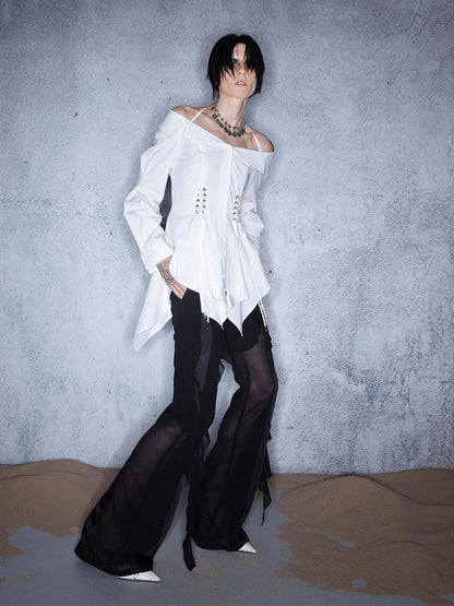 Asymmetrical One Shoulder Ruffle Hem Blouse