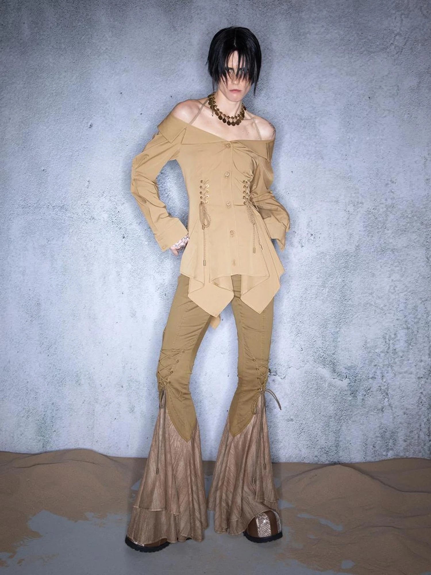 Asymmetrical One Shoulder Ruffle Hem Blouse