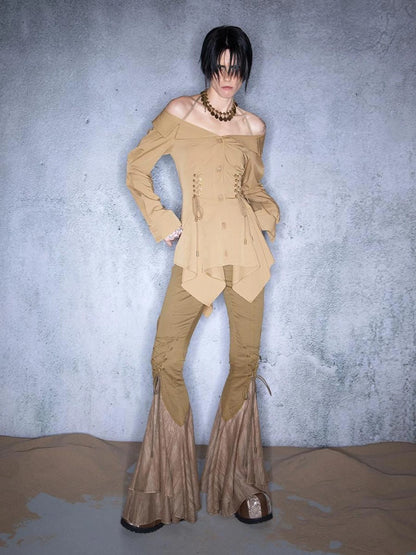 Asymmetrical One Shoulder Ruffle Hem Blouse