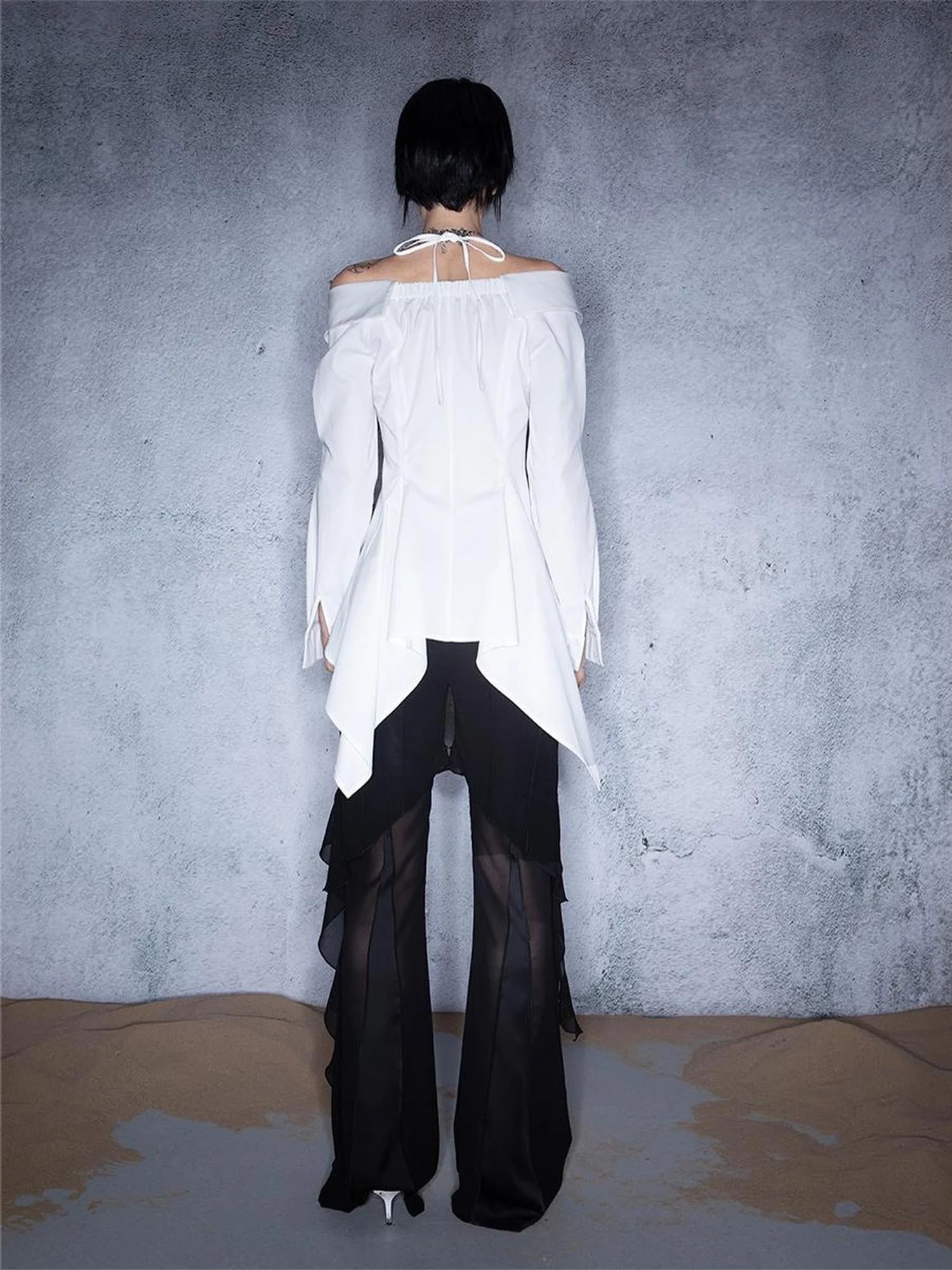 Asymmetrical One Shoulder Ruffle Hem Blouse