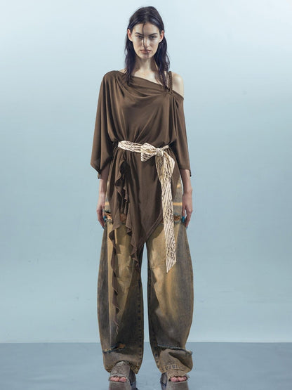 UpdateNN NORTH NODE Asymmetrical Ruffle One Shoulder Top