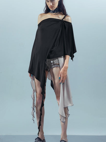 UpdateNN NORTH NODE Asymmetrical Ruffle One Shoulder Top