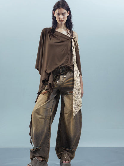 UpdateNN NORTH NODE Asymmetrical Ruffle One Shoulder Top