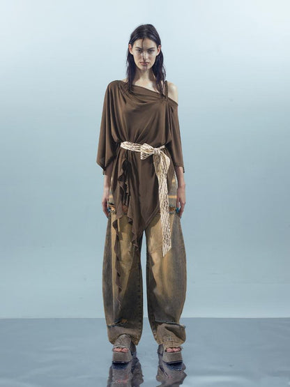 UpdateNN NORTH NODE Asymmetrical Ruffle One Shoulder Top