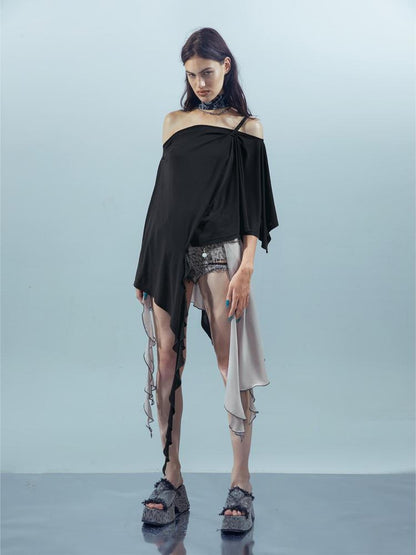 UpdateNN NORTH NODE Asymmetrical Ruffle One Shoulder Top