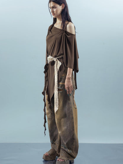 UpdateNN NORTH NODE Asymmetrical Ruffle One Shoulder Top