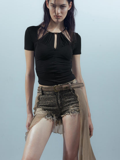 UpdateNN NORTH NODE Blooming Pleats Beaded Mock Neck Modal Tee
