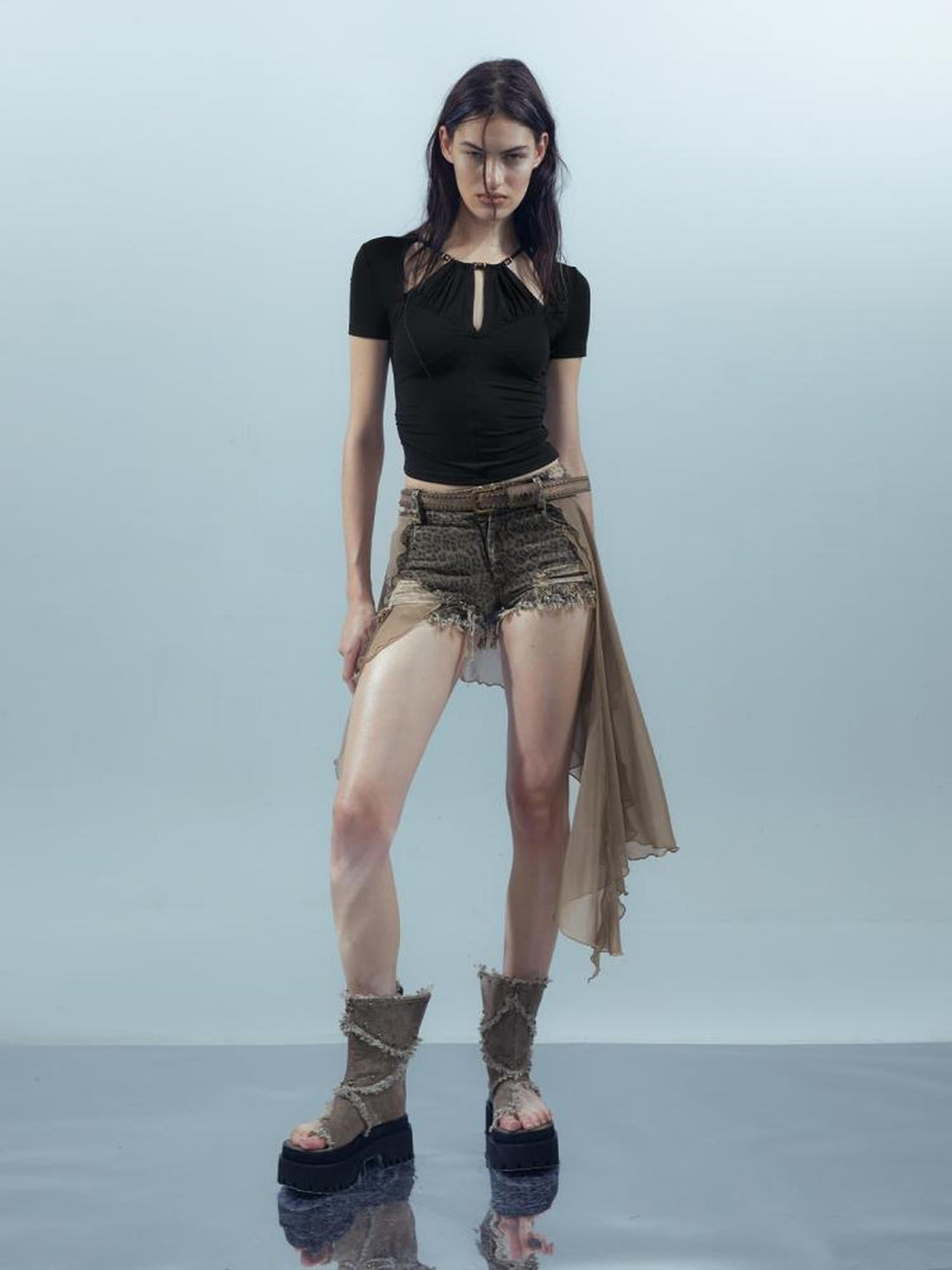 UpdateNN NORTH NODE Blooming Pleats Beaded Mock Neck Modal Tee
