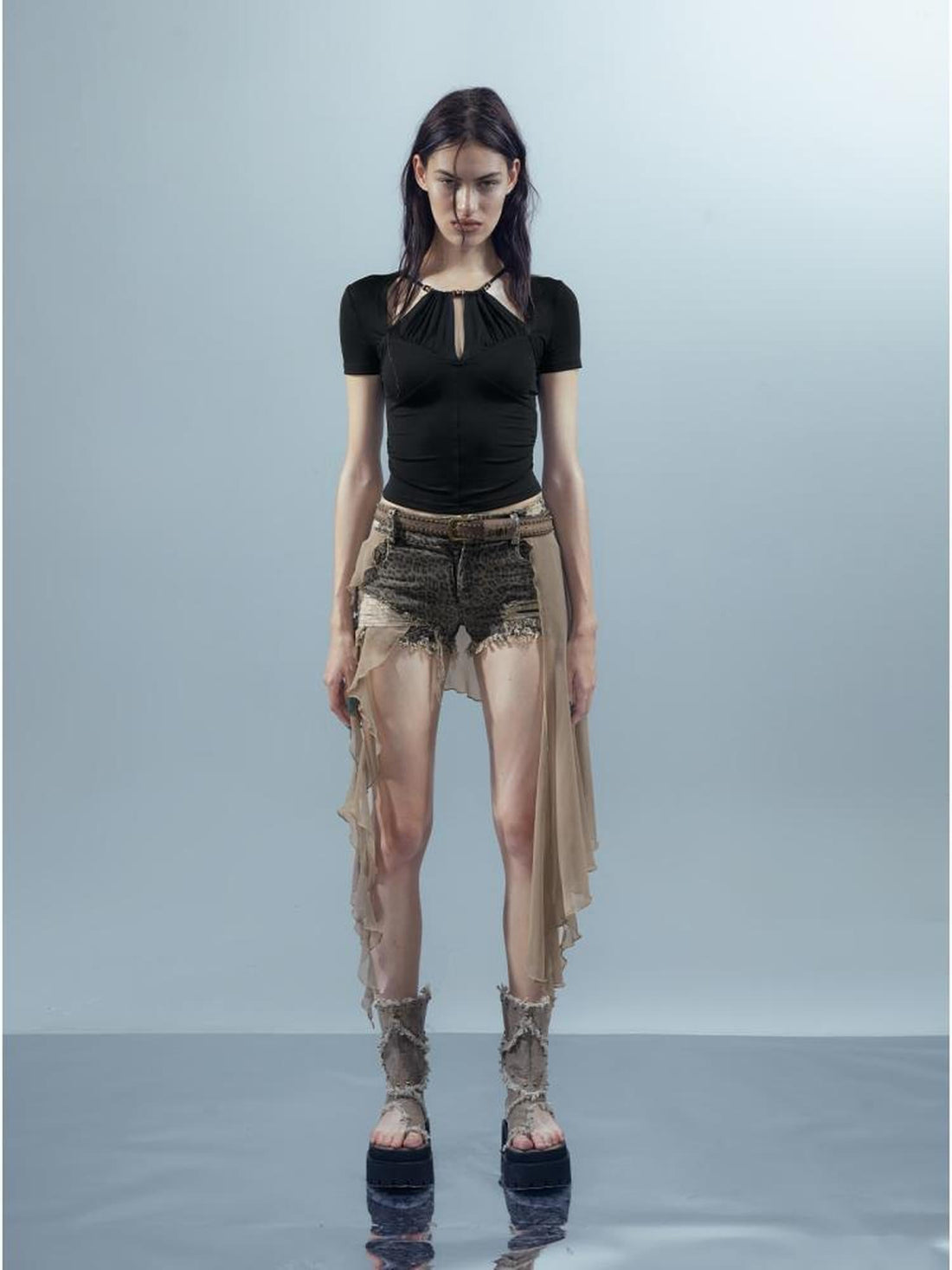 UpdateNN NORTH NODE Blooming Pleats Beaded Mock Neck Modal Tee