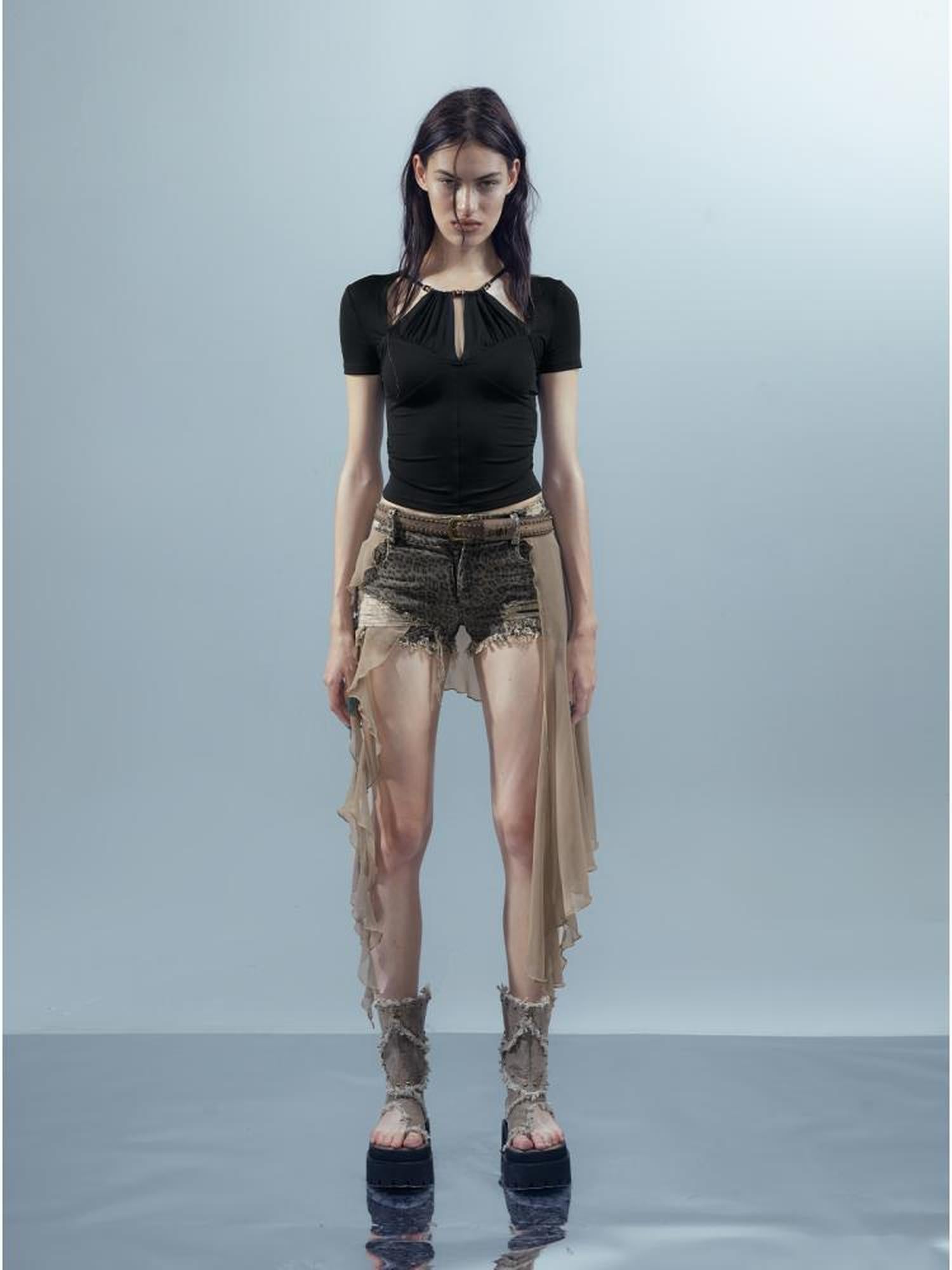 UpdateNN NORTH NODE Blooming Pleats Beaded Mock Neck Modal Tee