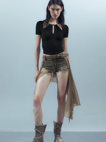 UpdateNN NORTH NODE Blooming Pleats Beaded Mock Neck Modal Tee