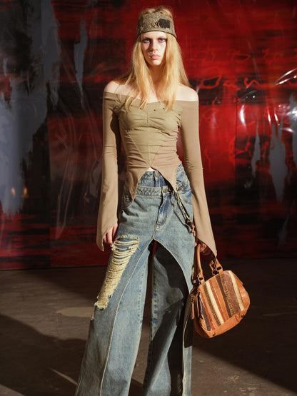 UpdateNN NORTH NODE Butterfly Shoulder Studded Top
