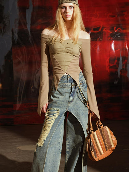 UpdateNN NORTH NODE Butterfly Shoulder Studded Top