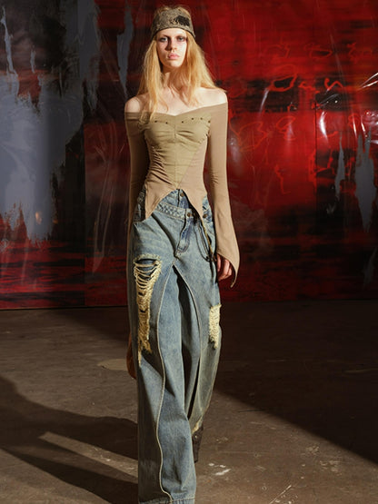 UpdateNN NORTH NODE Butterfly Shoulder Studded Top