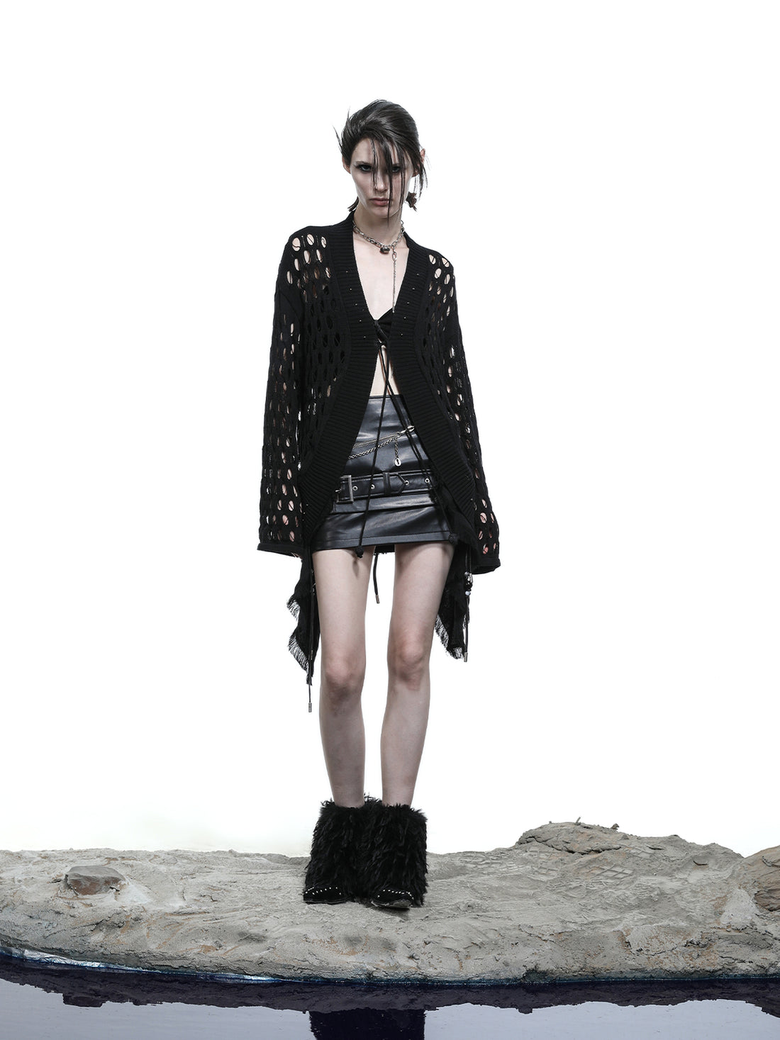 NN NORTH NODE Celestial Mesh Knit Cardigan With Lotus Edge