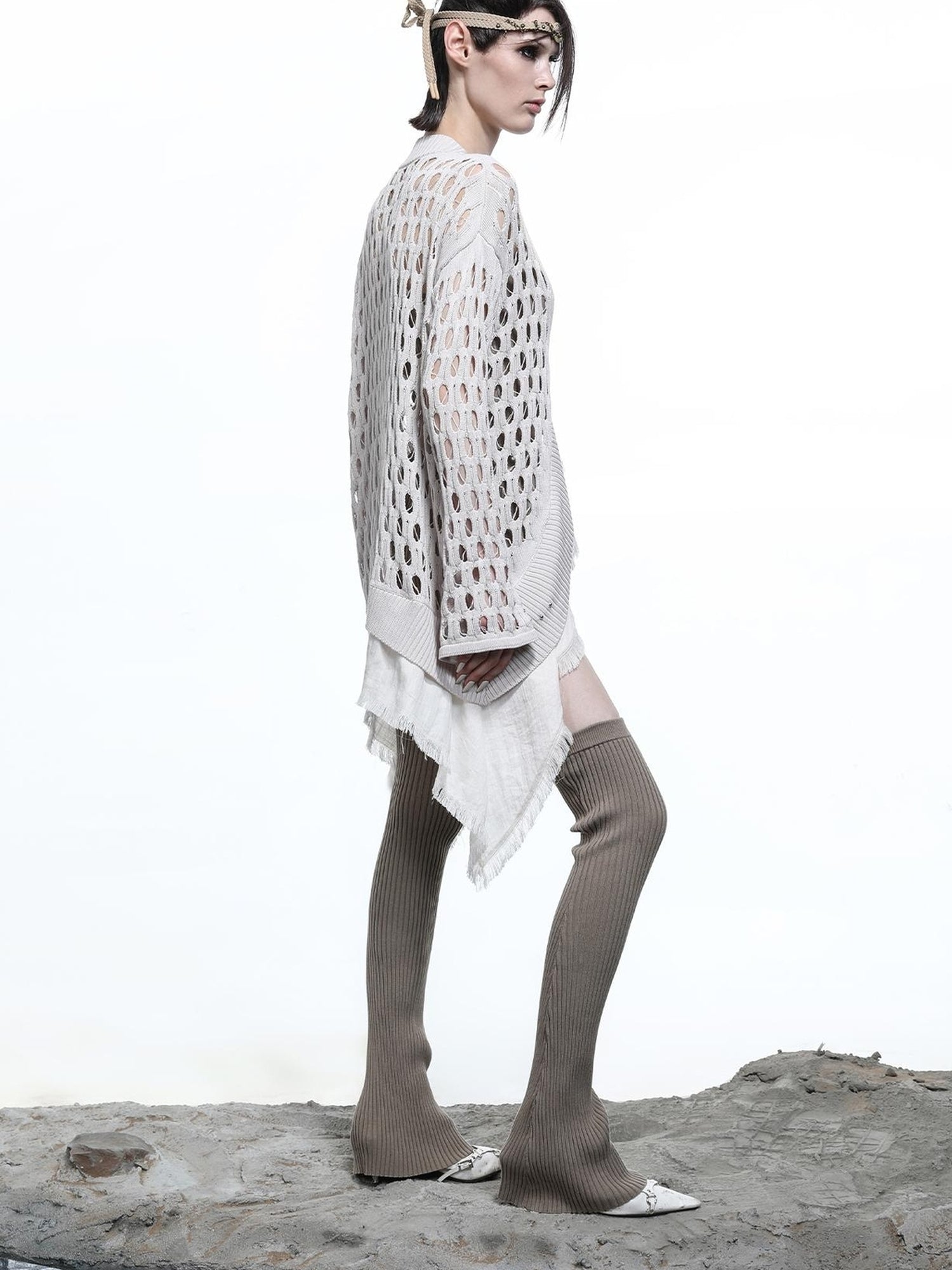 NN NORTH NODE Celestial Mesh Knit Cardigan With Lotus Edge