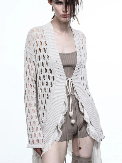 Celestial Mesh Knit Cardigan With Lotus Edge