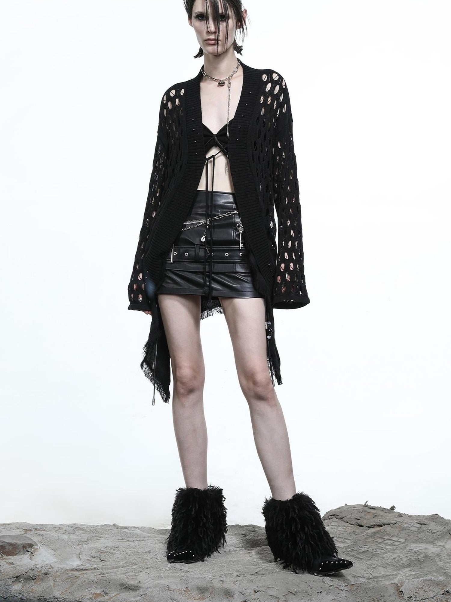 NN NORTH NODE Celestial Mesh Knit Cardigan With Lotus Edge