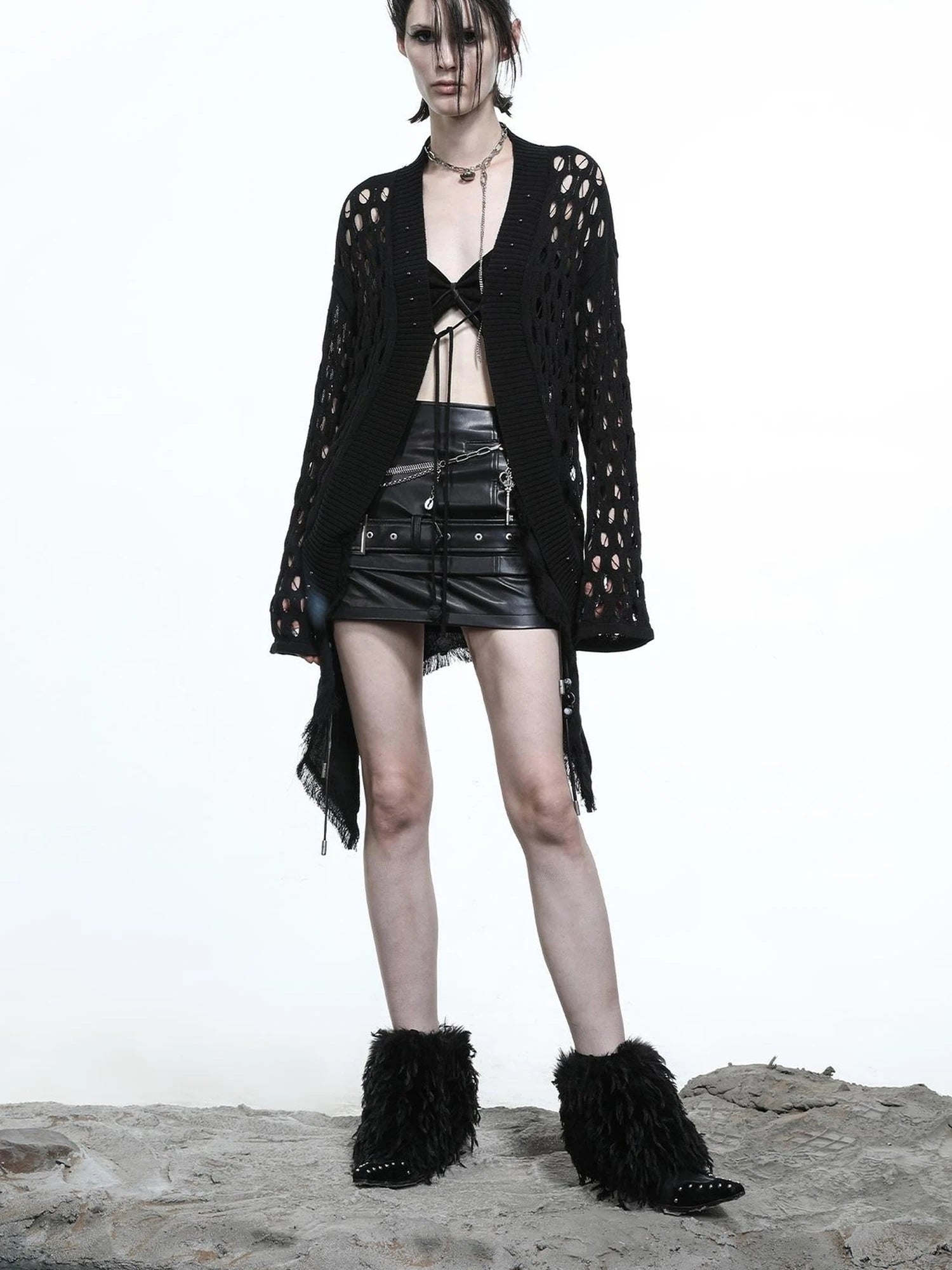 Celestial Mesh Knit Cardigan With Lotus Edge