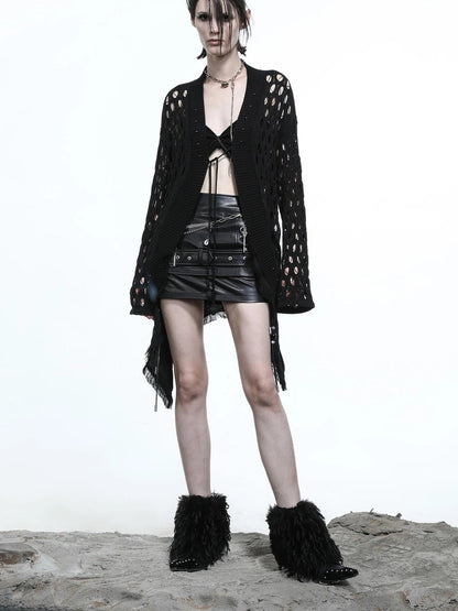 Celestial Mesh Knit Cardigan With Lotus Edge