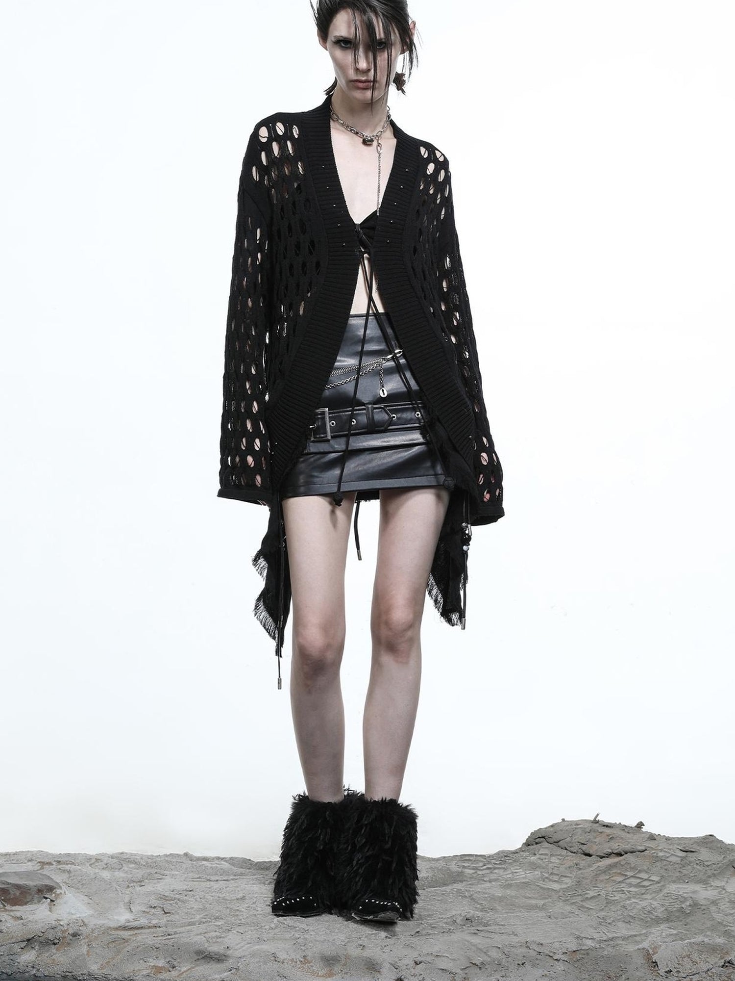 NN NORTH NODE Celestial Mesh Knit Cardigan With Lotus Edge