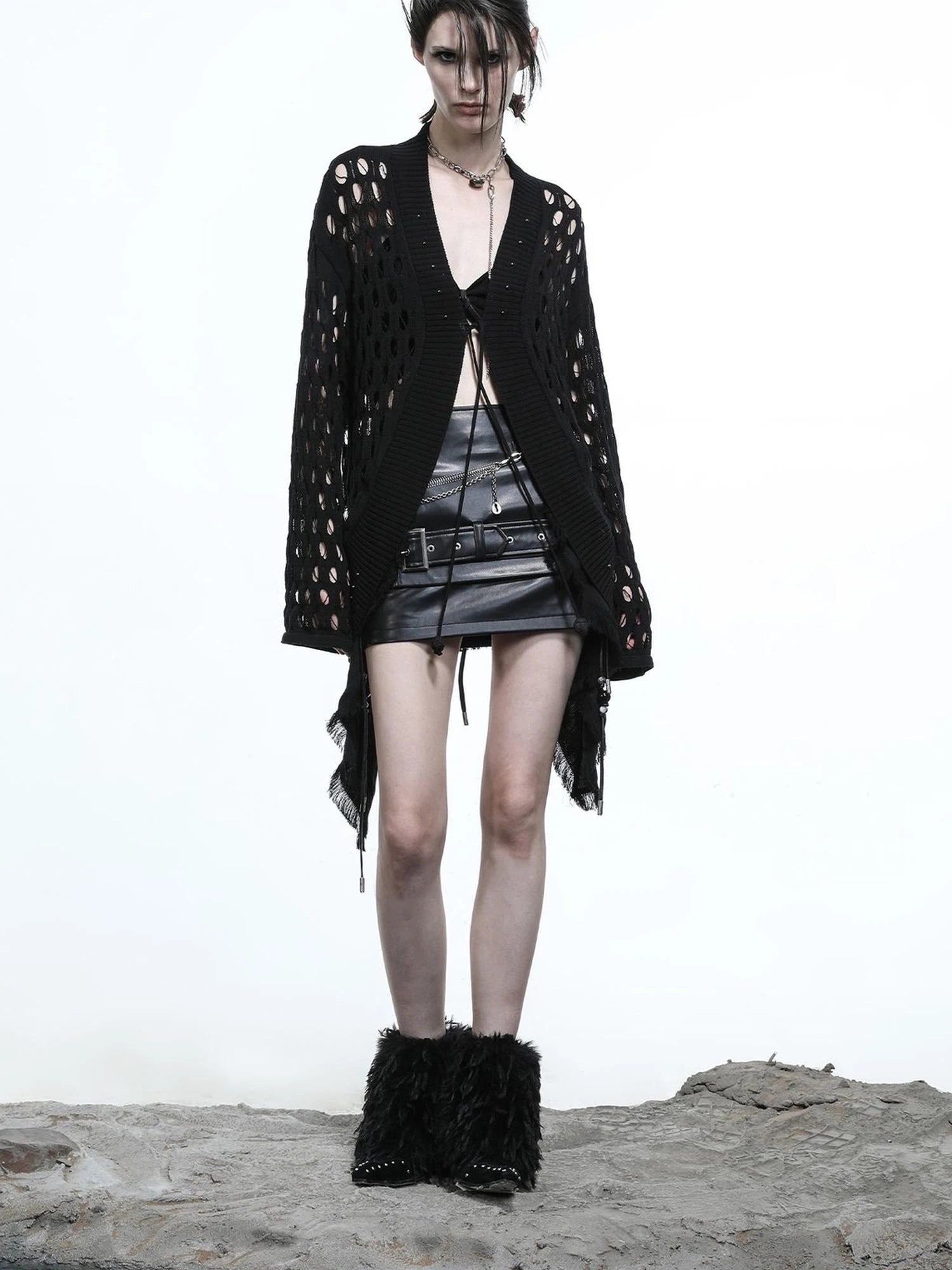 Celestial Mesh Knit Cardigan With Lotus Edge