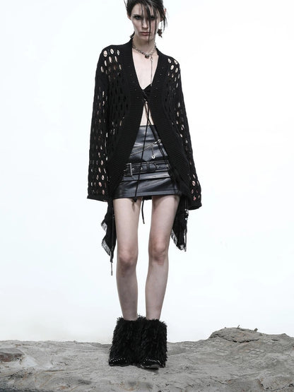 Celestial Mesh Knit Cardigan With Lotus Edge
