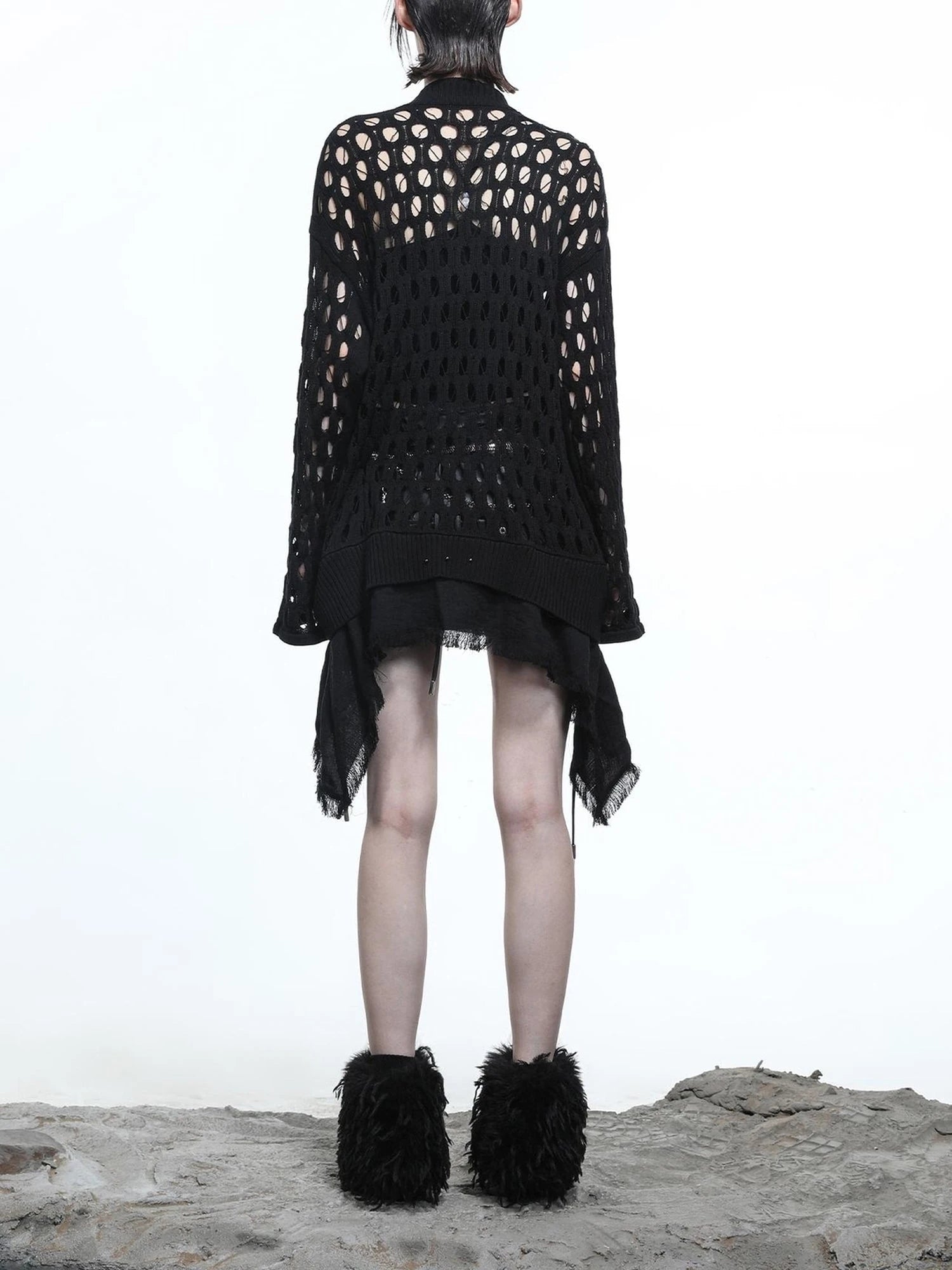 Celestial Mesh Knit Cardigan With Lotus Edge