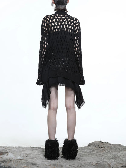 Celestial Mesh Knit Cardigan With Lotus Edge