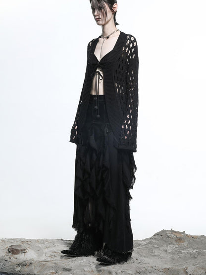 NN NORTH NODE Celestial Mesh Knit Cardigan With Lotus Edge