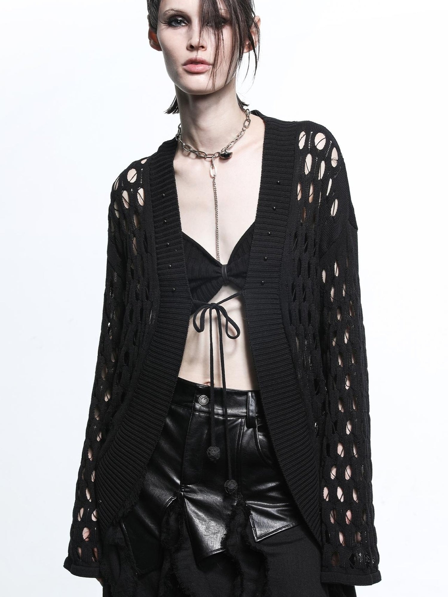 NN NORTH NODE Celestial Mesh Knit Cardigan With Lotus Edge