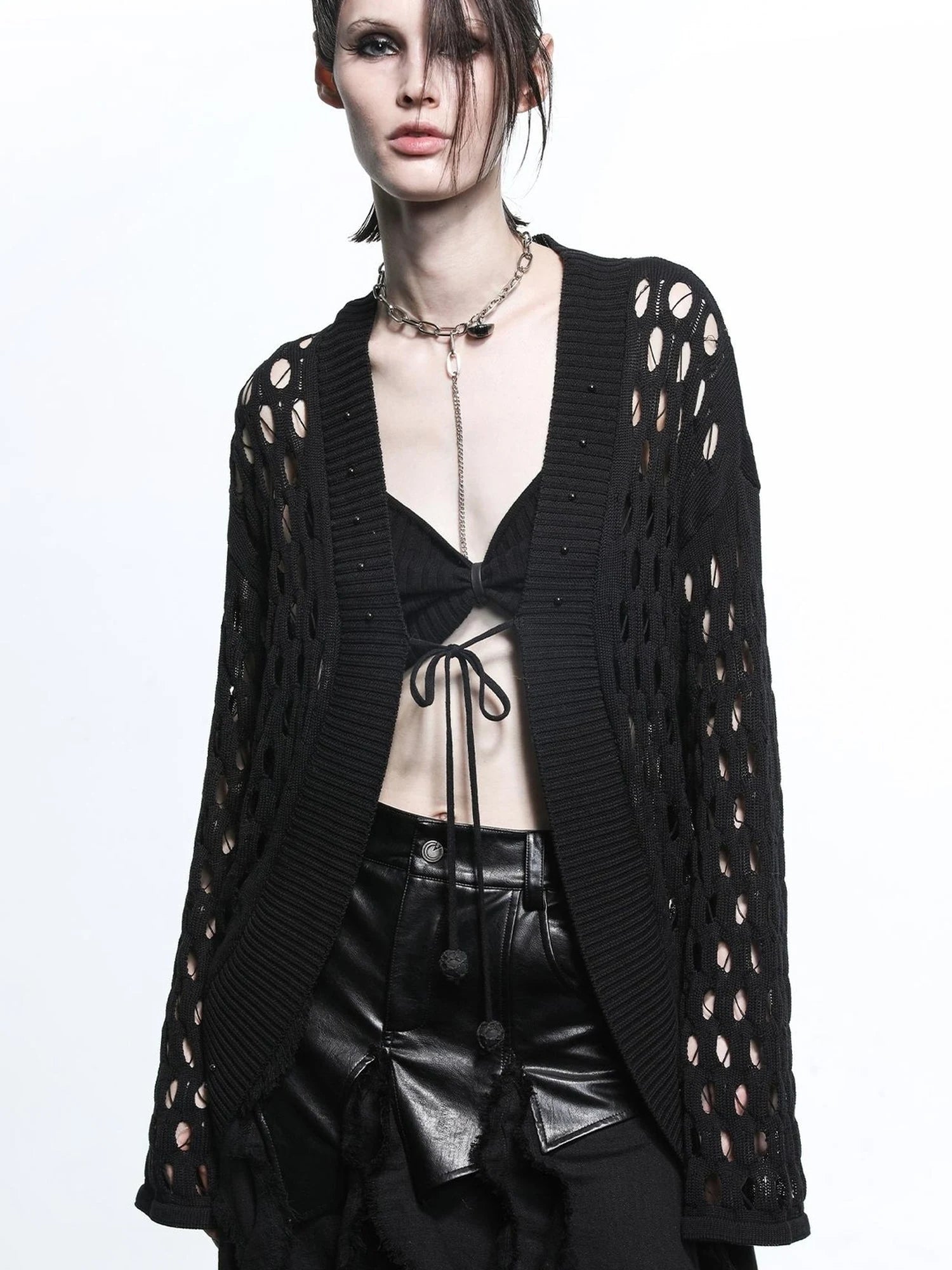 Celestial Mesh Knit Cardigan With Lotus Edge