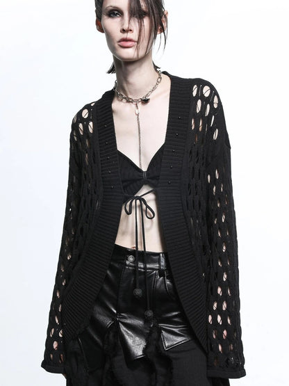 Celestial Mesh Knit Cardigan With Lotus Edge