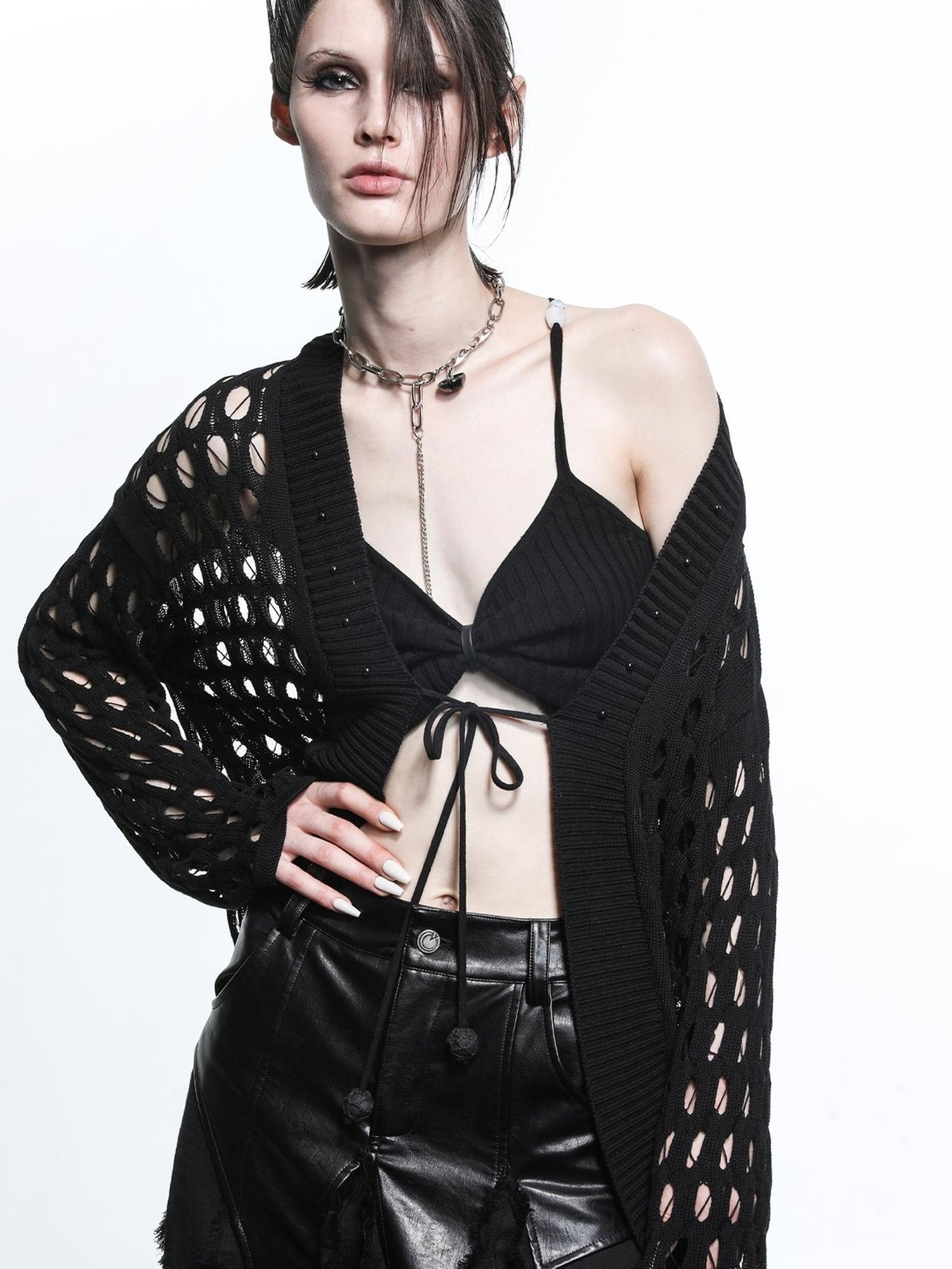 NN NORTH NODE Celestial Mesh Knit Cardigan With Lotus Edge