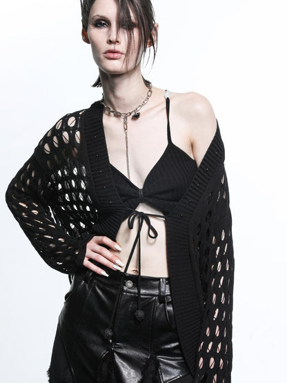NN NORTH NODE Celestial Mesh Knit Cardigan With Lotus Edge
