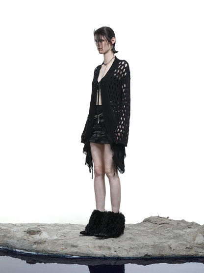 Celestial Mesh Knit Cardigan With Lotus Edge