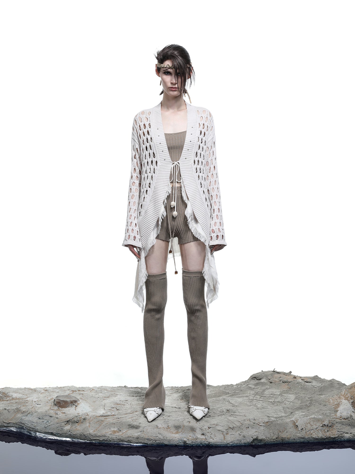 NN NORTH NODE Celestial Mesh Knit Cardigan With Lotus Edge